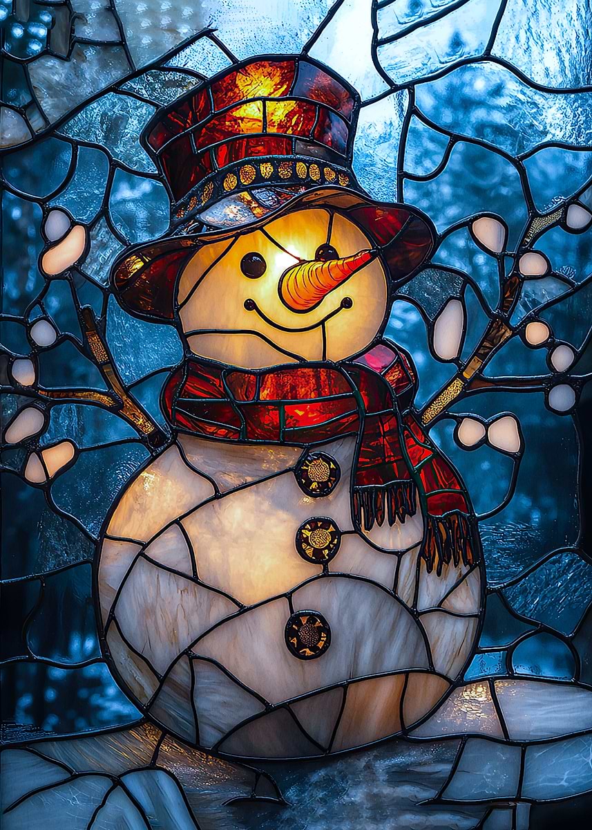 Stained Glass Snowman' Poster, picture, metal print, paint by