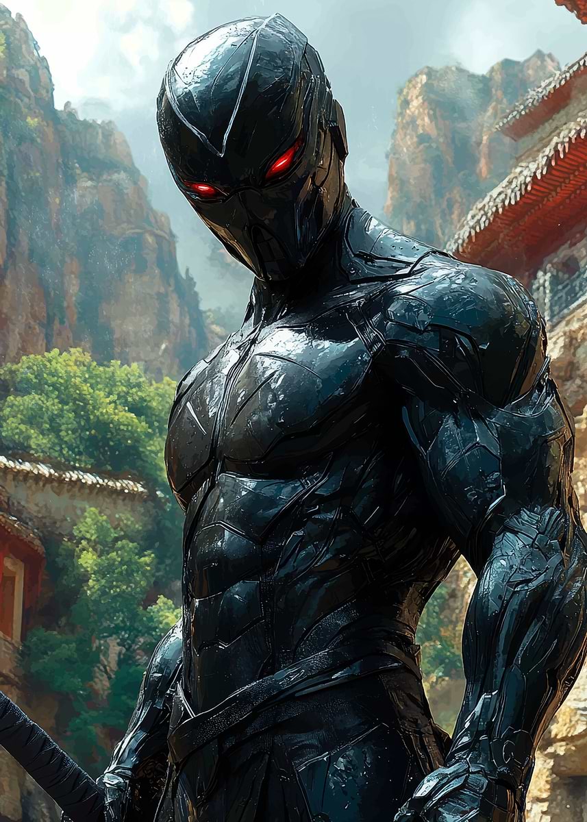 Black Ninja with Red Eyes' Poster, picture, metal print