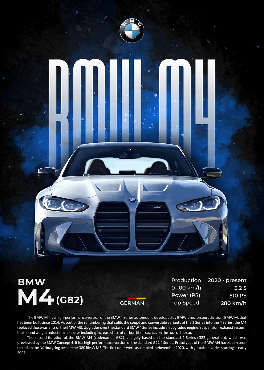 BMW M4 (G82) awesome' Poster, picture, metal print, paint by Joko