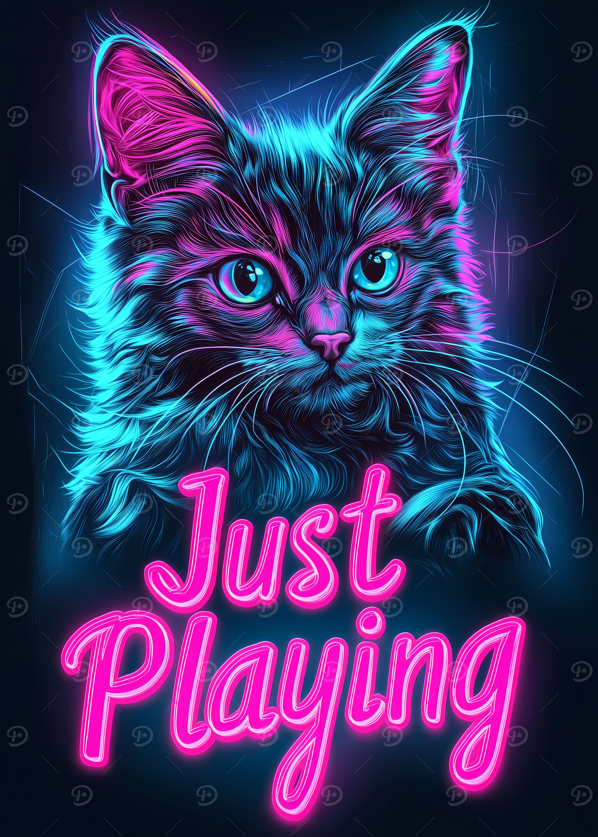 Neon Cat - Just Playing' Poster, picture, metal print, paint by