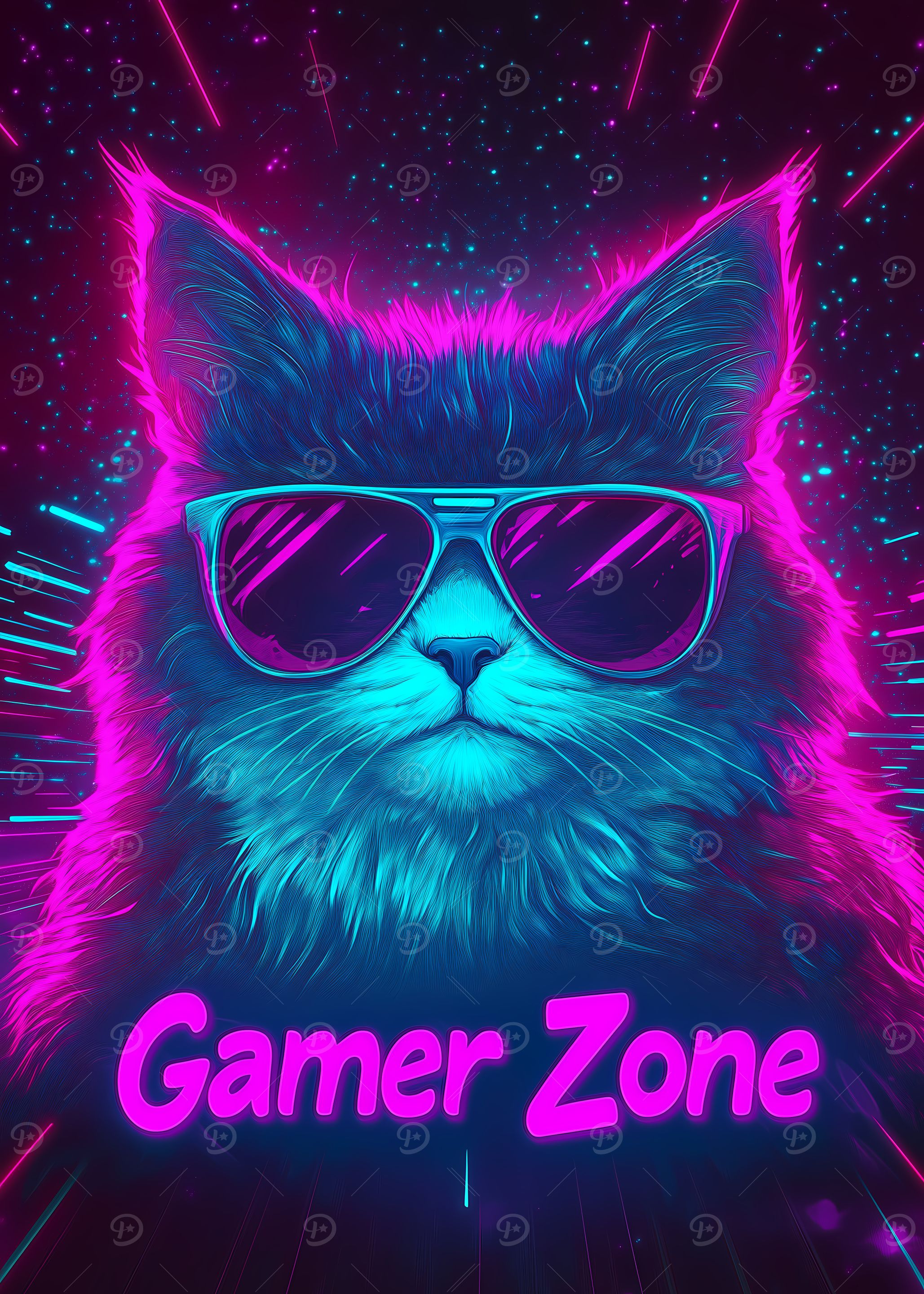 Gamer Cat Neon Art' Poster, picture, metal print, paint by Spooky