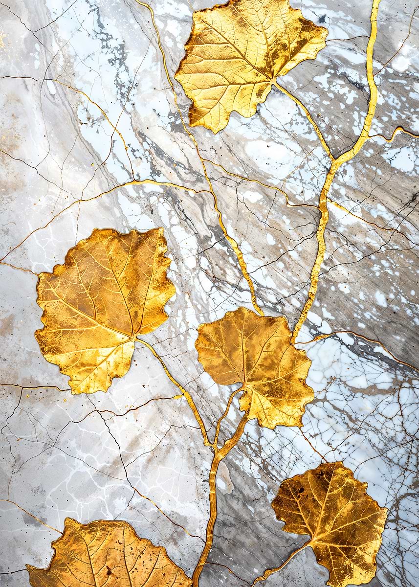 Leaf and Stone — from the Precious Metal Reforged collection, a Pixaverse metal print