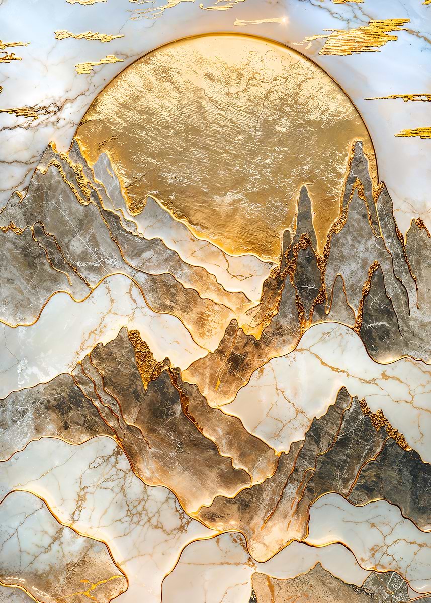Gold Mountain Sunset — from the Precious Metal Reforged collection, a Pixaverse metal print