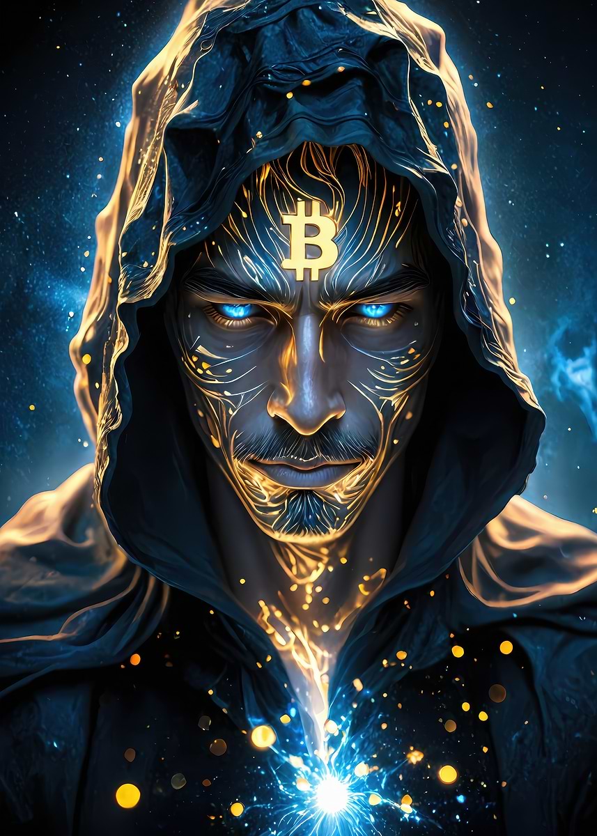 Fantasy portrait of Satoshi Nakamoto, creator of Bitcoin' Poster