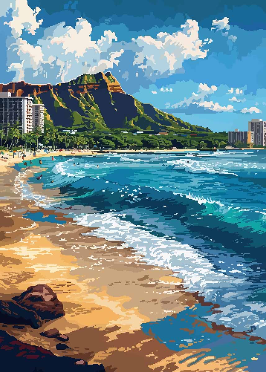 nani ahiahi ~Haleiwa beach パステル画 Hawaii Haleiwa North Shore Oahu Map