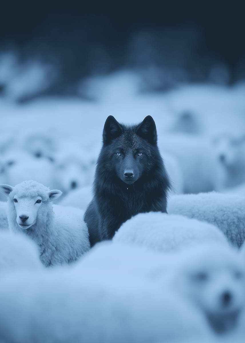 Wolf Among Sheep' Poster, picture, metal print, paint by