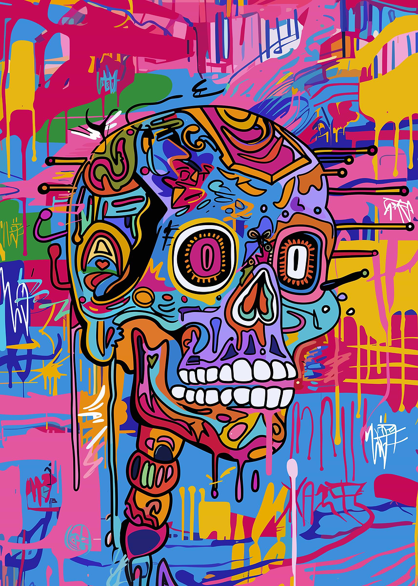 Graffiti Skull Pop Art' Poster, picture, metal print, paint by