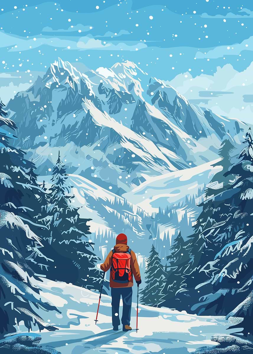 Winter Mountain Hiking' Poster, picture, metal print, paint by