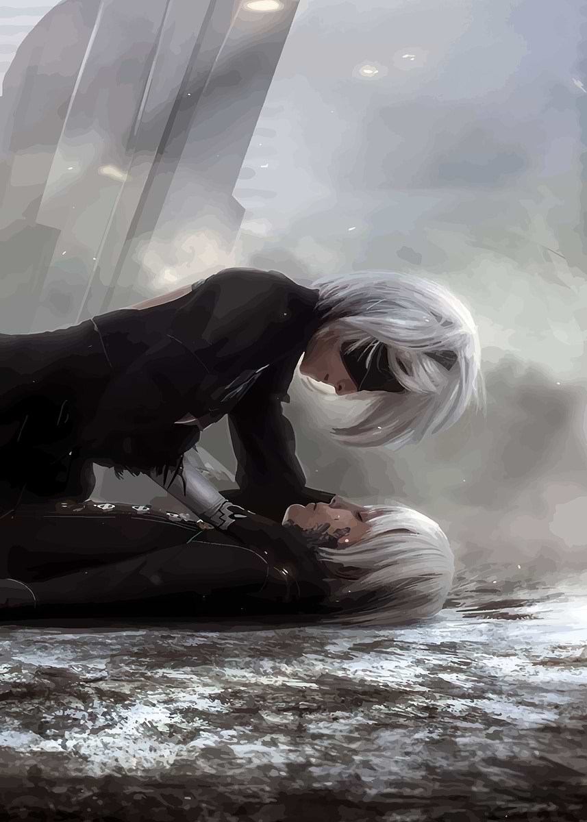2B & 9S Nier Automata' Poster, picture, metal print