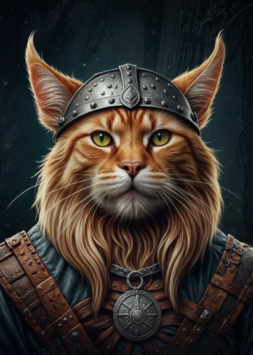 Viking Cat Portrait' Poster, picture, metal print, paint by