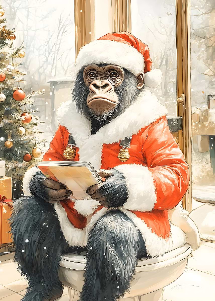 Gorilla Santa Claus' Poster, picture, metal print, paint by Joshua