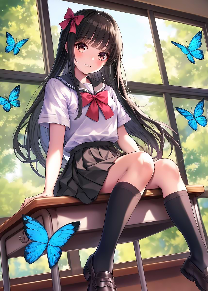 Anime Girl in School Uniform' Poster, picture, metal print, paint