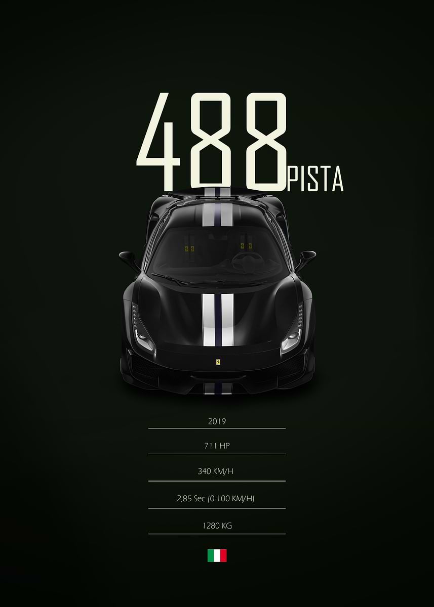 Black 2019 Ferrari 488 Pista' Poster, picture, metal print, paint