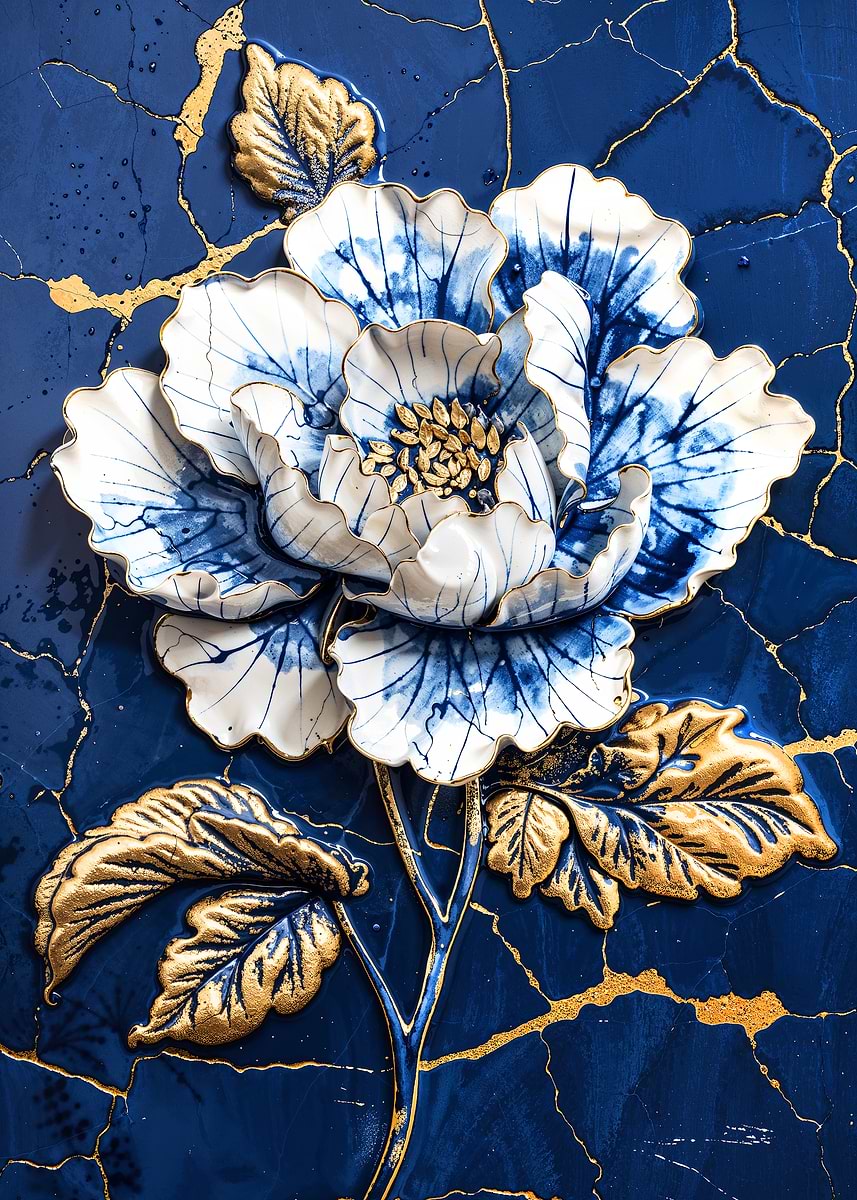 Eternal Elegance — from the Vintage Porcelain Kintsugi collection, a Pixaverse metal print