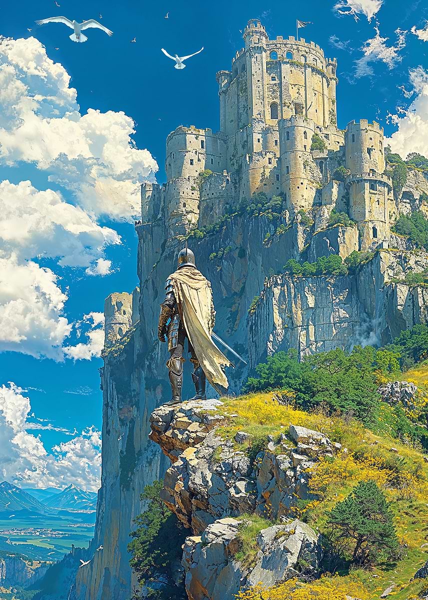 A Knight's Farewell — from the Forgotten Fantasy Realms collection, a Pixaverse metal print