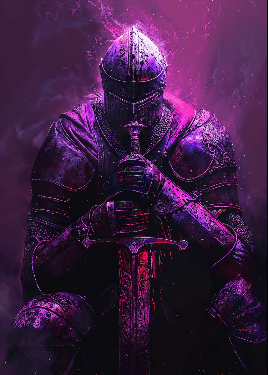 Knight of the Purple Dawn — from the Forgotten Fantasy Realms collection, a Pixaverse metal print