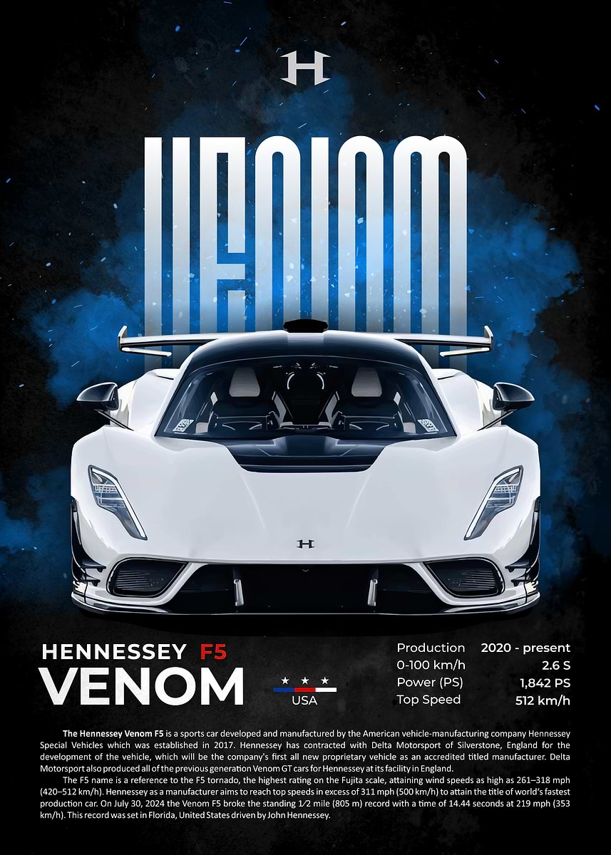 Hennessey Venom F5 hypercar' Poster, picture, metal print, paint
