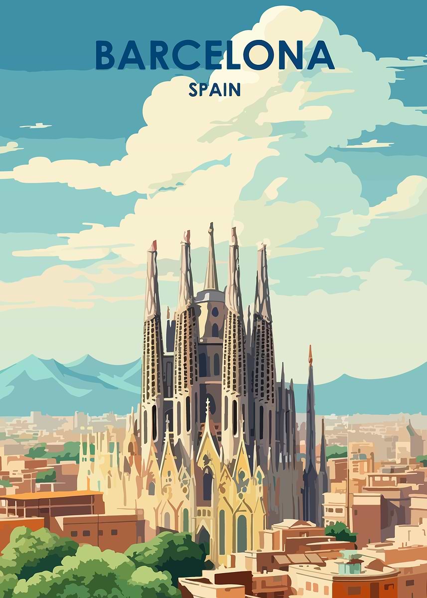 Visit Barcelona Poster, Picture & Metal Print – Travel Posters
