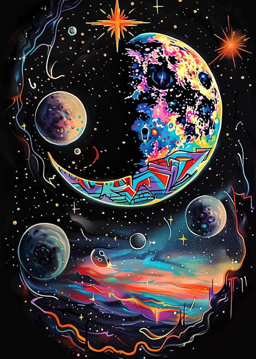 「MOON.」CLARITY ART Cosmic Graffiti Moon' Poster, picture, metal print, paint by