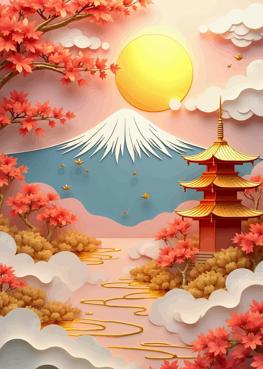 Japanese sakura Landscape' Poster, picture, metal print, paint by