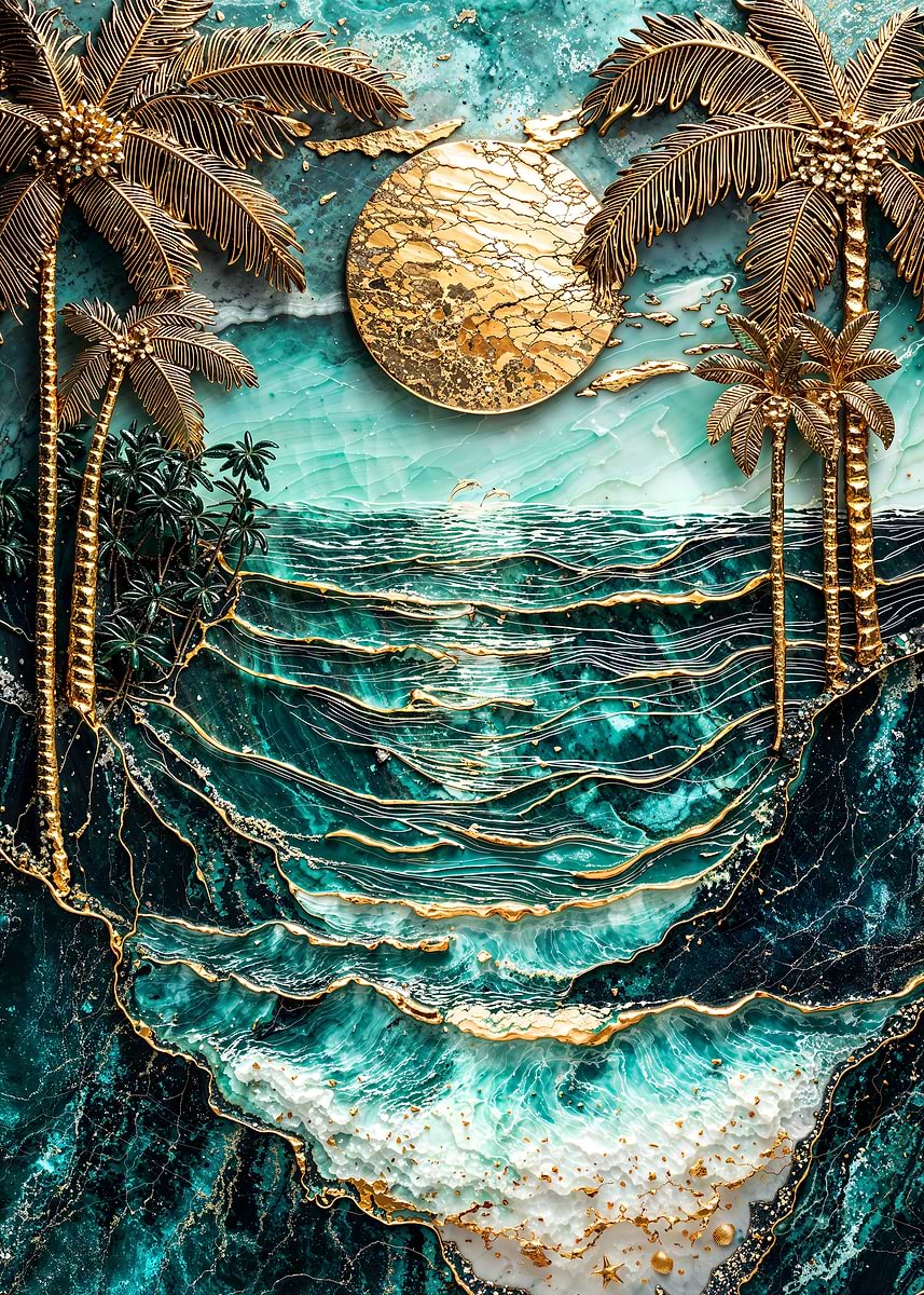 Secret Paradise Beach — from the Abstract Nature Kintsugi collection, a Pixaverse metal print