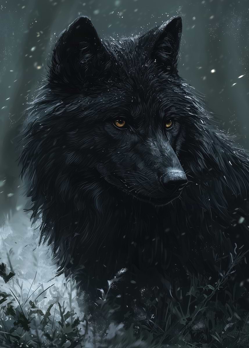 Black Wolf In Snow' Poster, picture, metal print, paint by