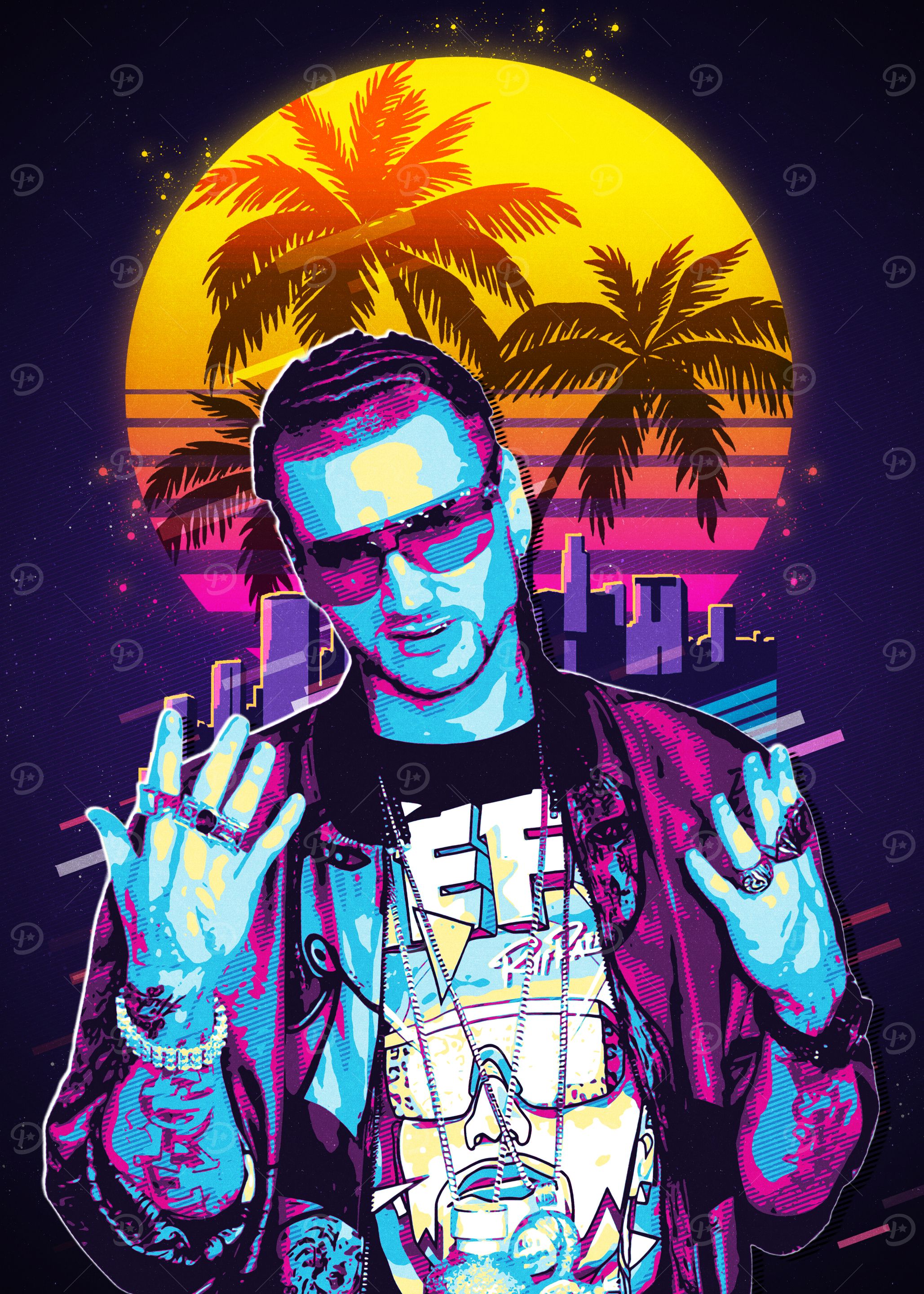 Riff Raff Retro 80s Rapper Portrait' Poster, picture, metal print