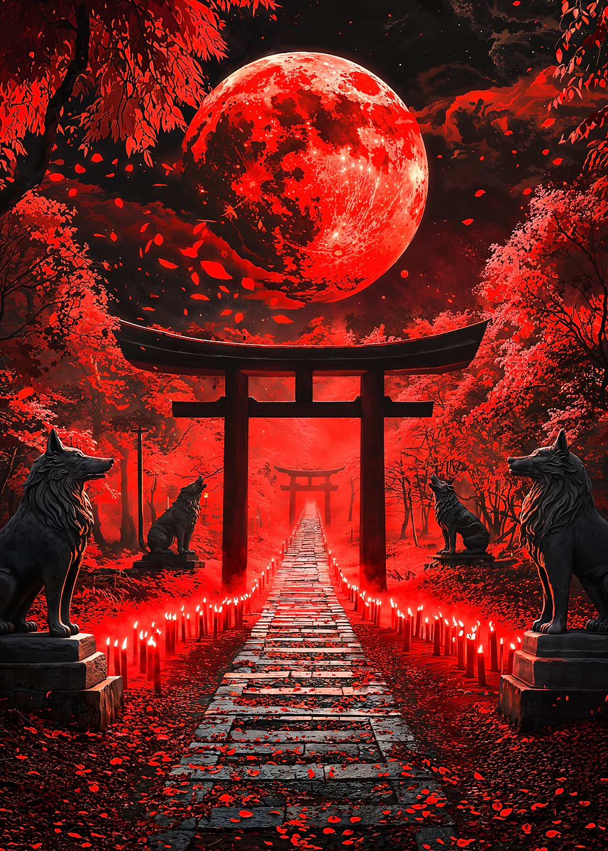 Blood Moon Shrine — from the Soul Of Japan collection, a Pixaverse metal print