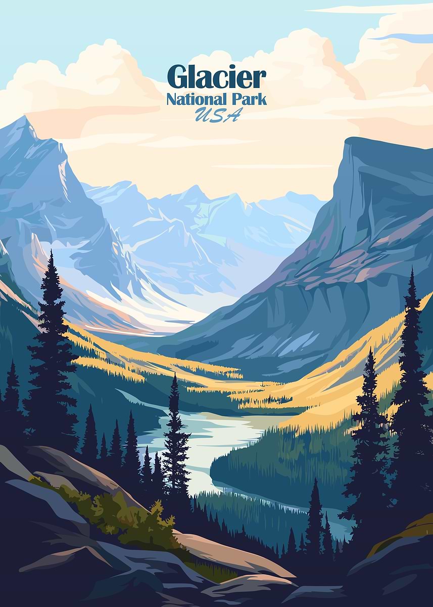 Glacier National Park Poster' Poster, picture, metal print, paint