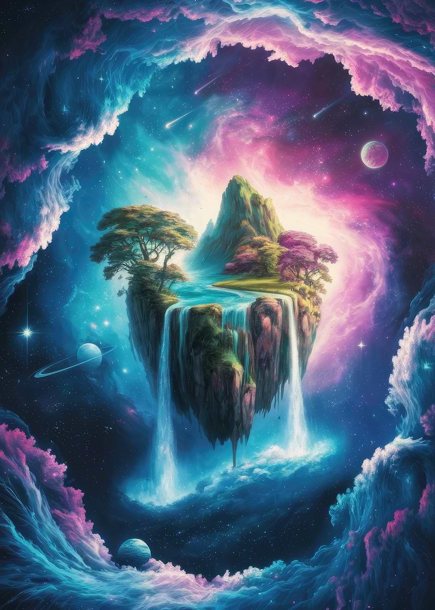 Floating Island In Space' Poster, picture, metal print, paint by