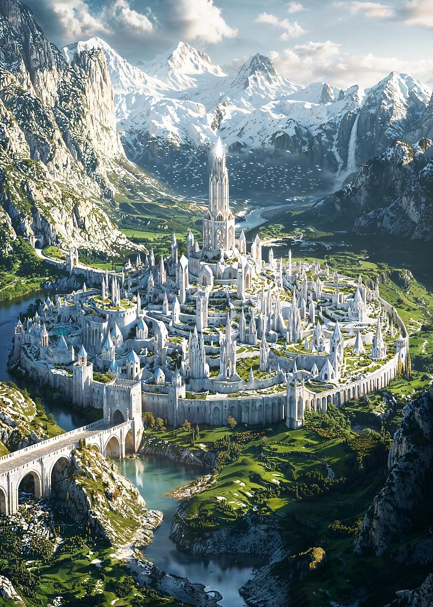 The Hidden City — from the Forgotten Fantasy Realms collection, a Pixaverse metal print