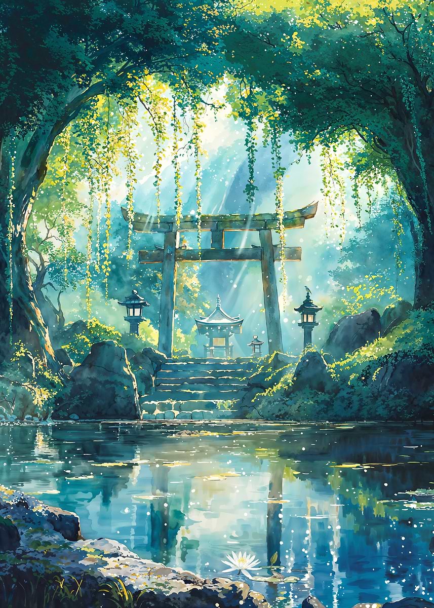 Forest Kami Shrine — from the Soul Of Japan collection, a Pixaverse metal print