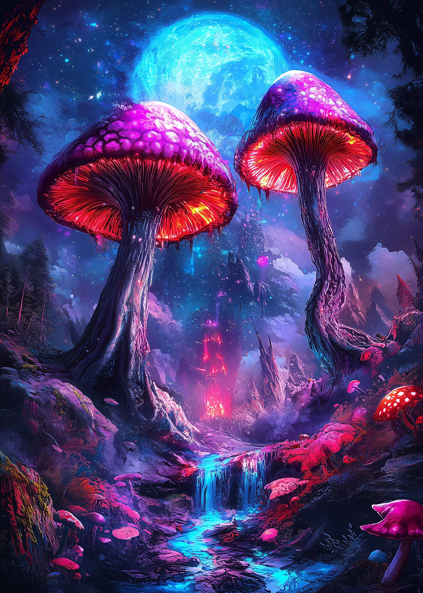 Fantasy Mushroom Forest' Poster, picture, metal print, paint by