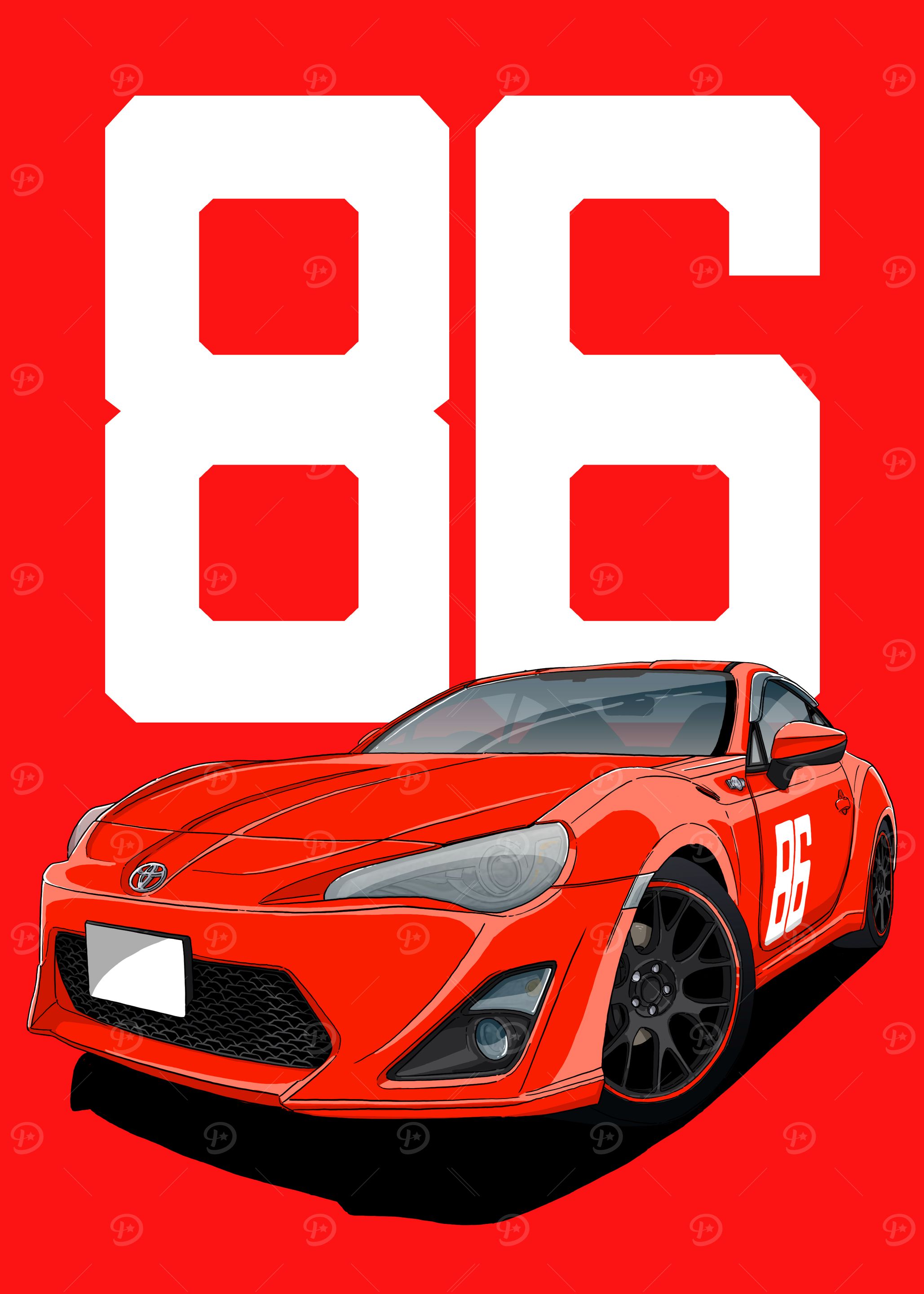Red Toyota GT 86' Poster, picture, metal print, paint by ND Fat