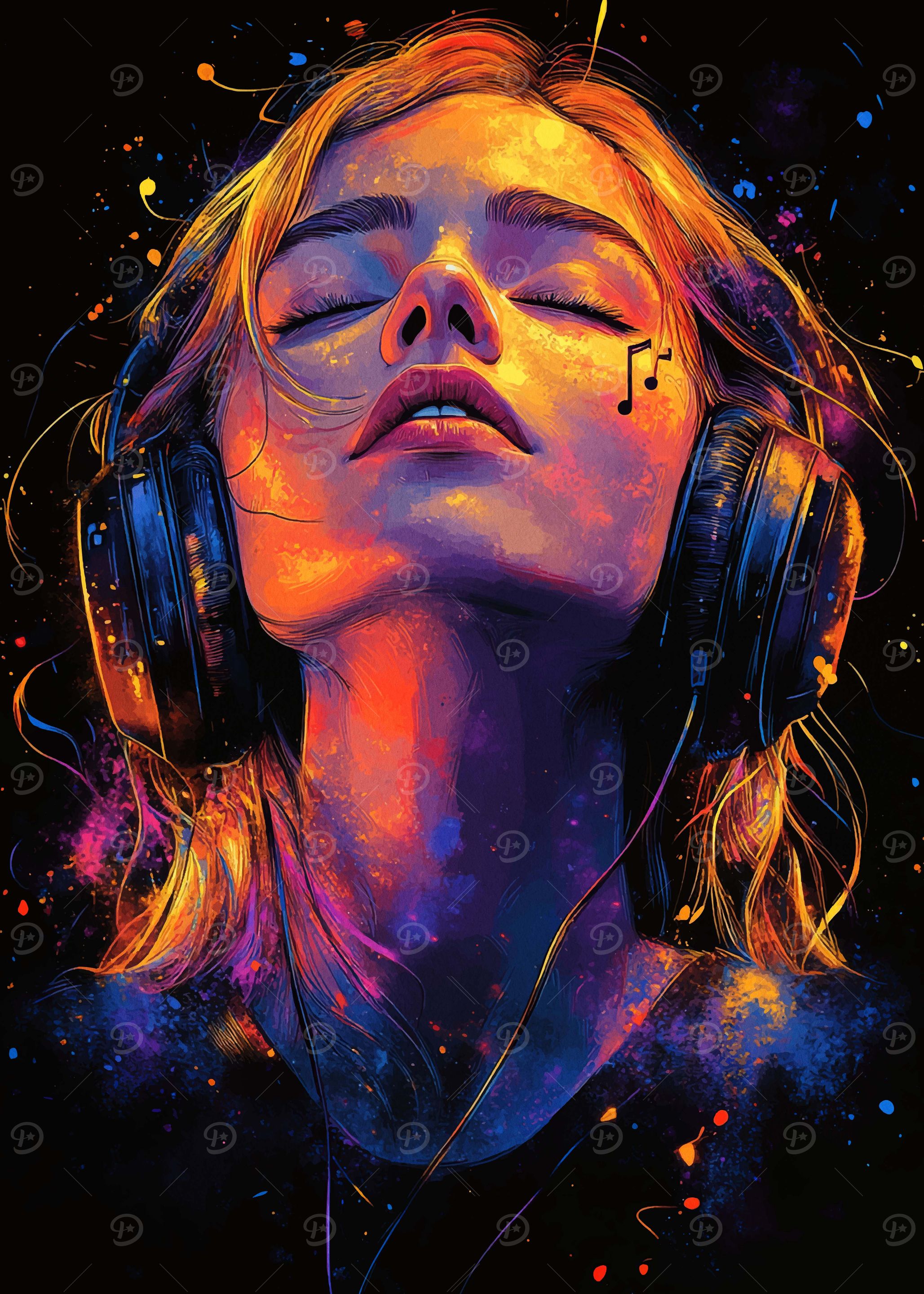 Woman Listening to Music' Poster, picture, metal print, paint by