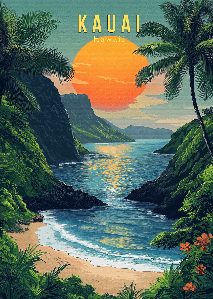 Kauai Hawaii Travel Poster' Poster, picture, metal print, paint by