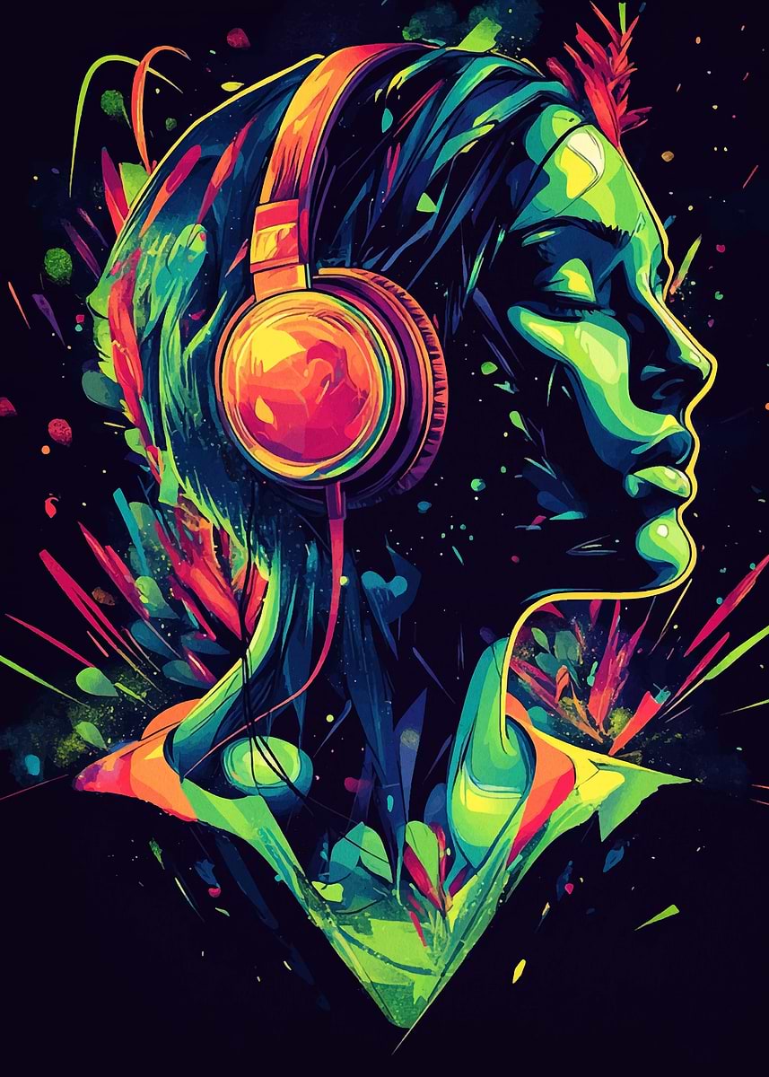 Neon Music Lover' Poster, picture, metal print, paint by Eileen