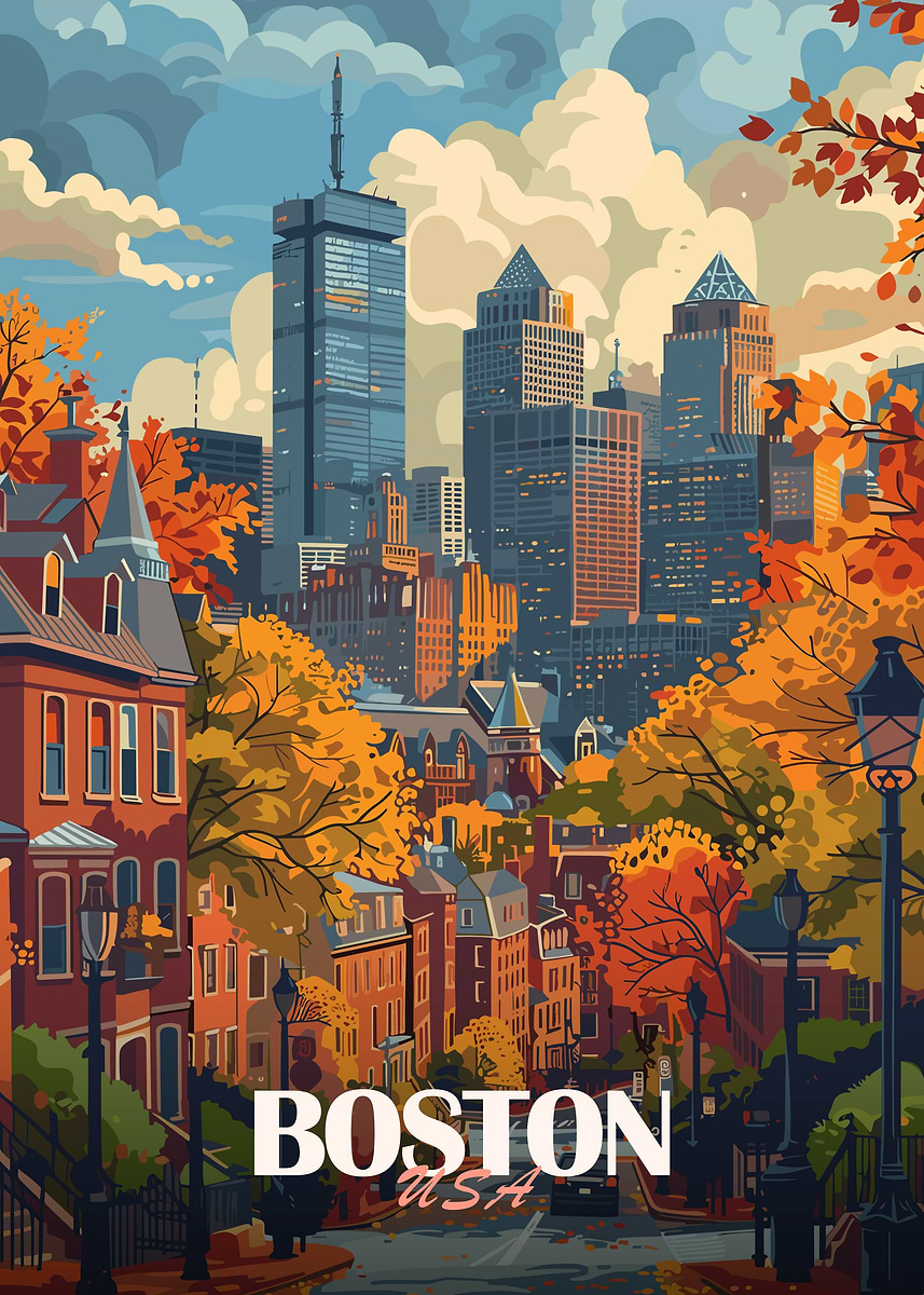 Boston Skyline Autumn' Poster, picture, metal print, paint by