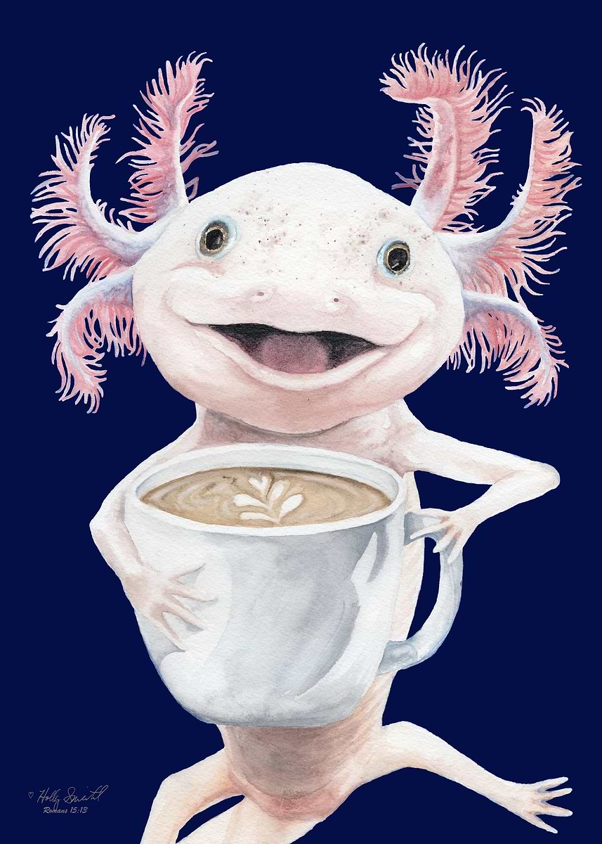 Axolatte, Smiling Axolotl with Coffee' Poster, picture, metal