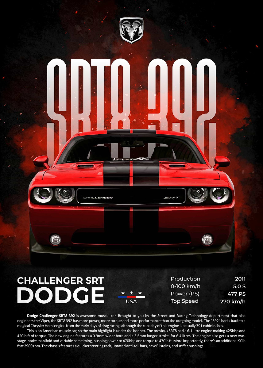 Dodge Challenger SRT8 392' Poster, picture, metal print, paint by