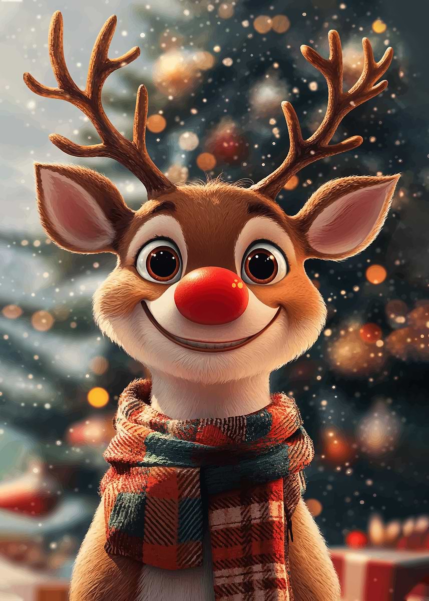 'Smiling Reindeer Christmas' Poster, picture, metal print, paint by ...