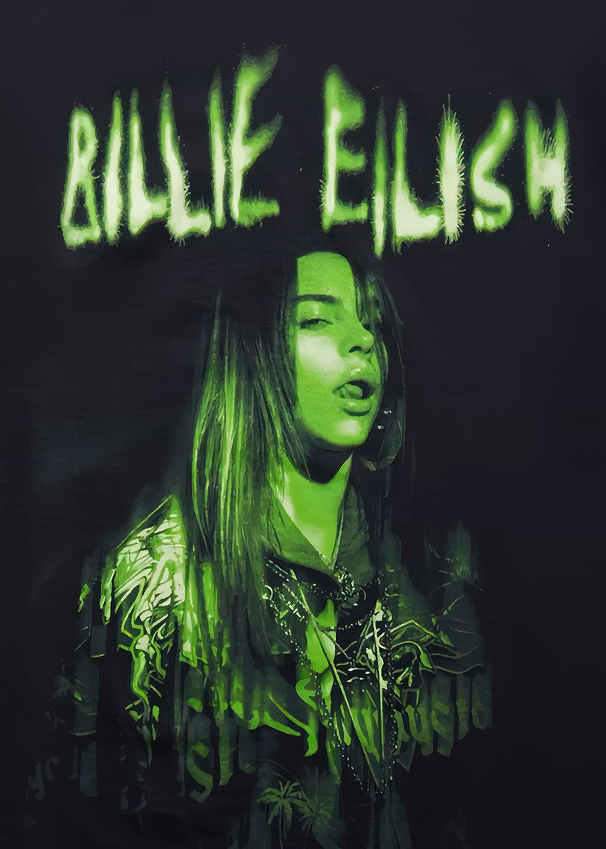 Billie Eilish Green Portrait' Poster, picture, metal print, paint