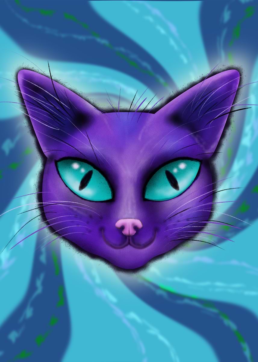 Purple Cat with Blue Eyes' Poster, picture, metal print, paint by