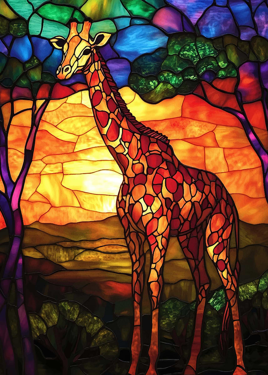 Stained Glass Giraffe' Poster, picture, metal print, paint by