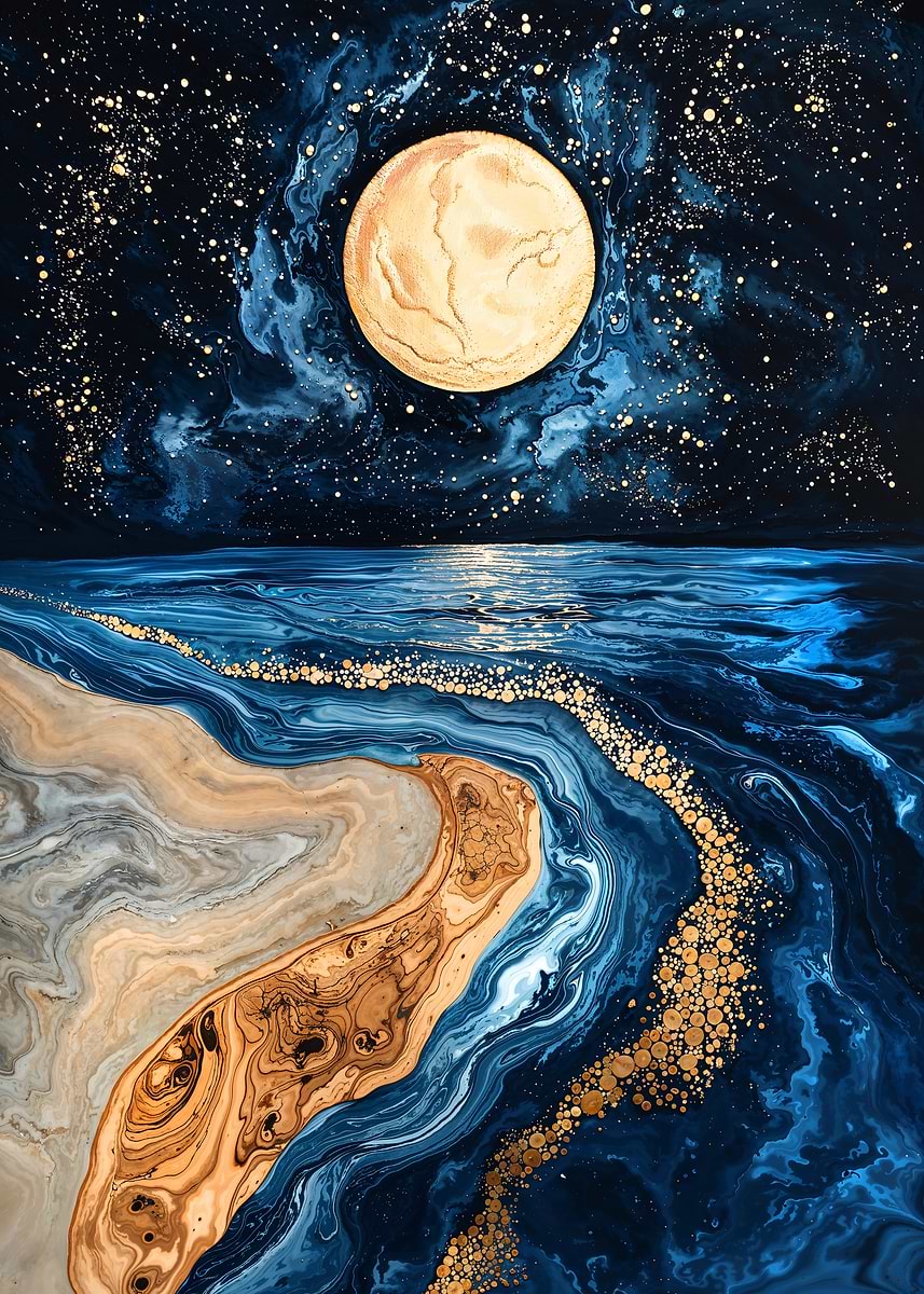 Moonlit Shore Wood Art — from the Enchanted Woodlands collection, a Pixaverse metal print