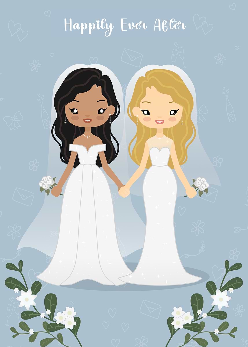 Cute Lesbian Wedding Illustration' Poster, picture, metal print