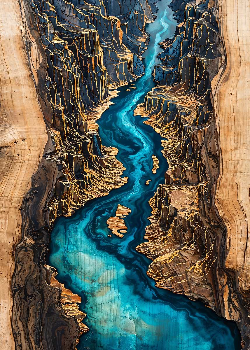 River Canyon Wood Art — from the Enchanted Woodlands collection, a Pixaverse metal print