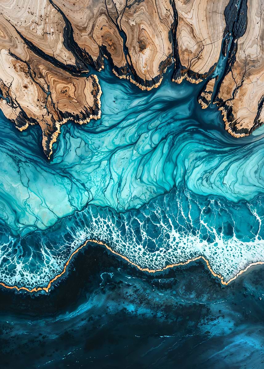 Ocean's Embrace Resin Art — from the Enchanted Woodlands collection, a Pixaverse metal print
