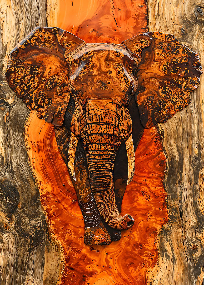 The Elephant's Grace — from the Enchanted Woodlands collection, a Pixaverse metal print