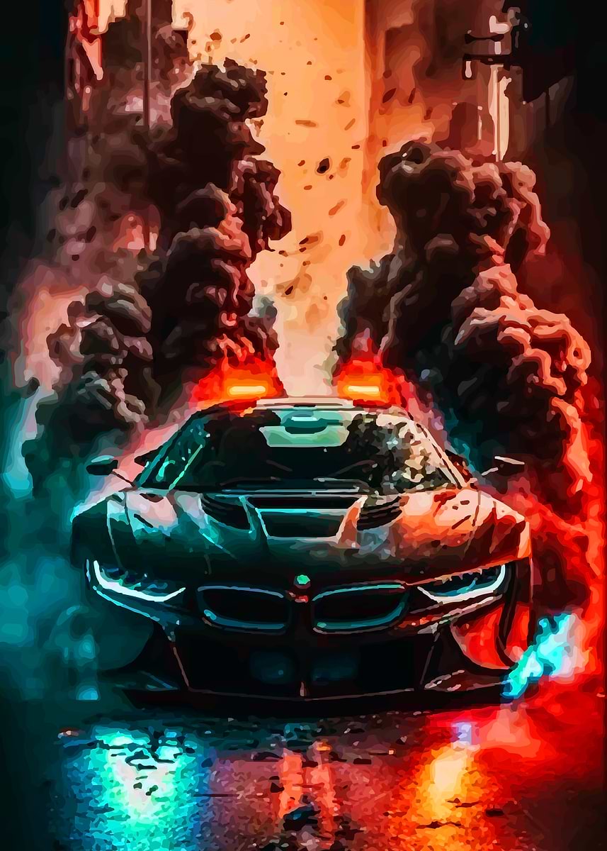 BMW i8 in Smoke' Poster, picture, metal print, paint by LaVida